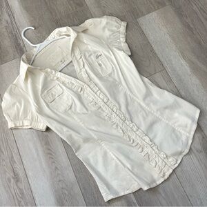 Guess Y2K Top ruffle button up womens Cream (medium) vintage retro office siren